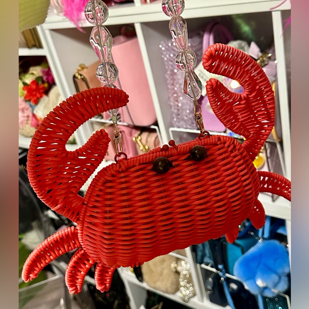 Red Crab-Shaped Woven Handbag